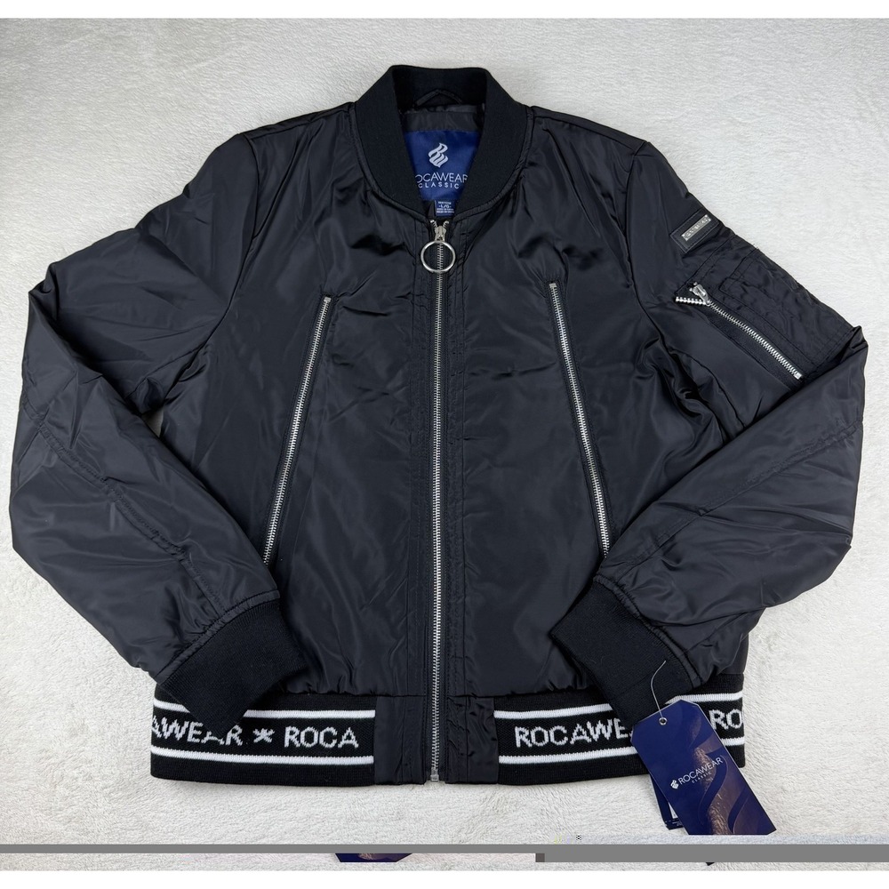 NWT Rocawear Classic‎ Women's Borough Of Honor Bomber Jacket Black Large